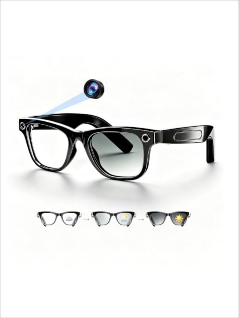 AI Smart Glasses 8MP Camera 4K Photo 1080P Video, Photochromic